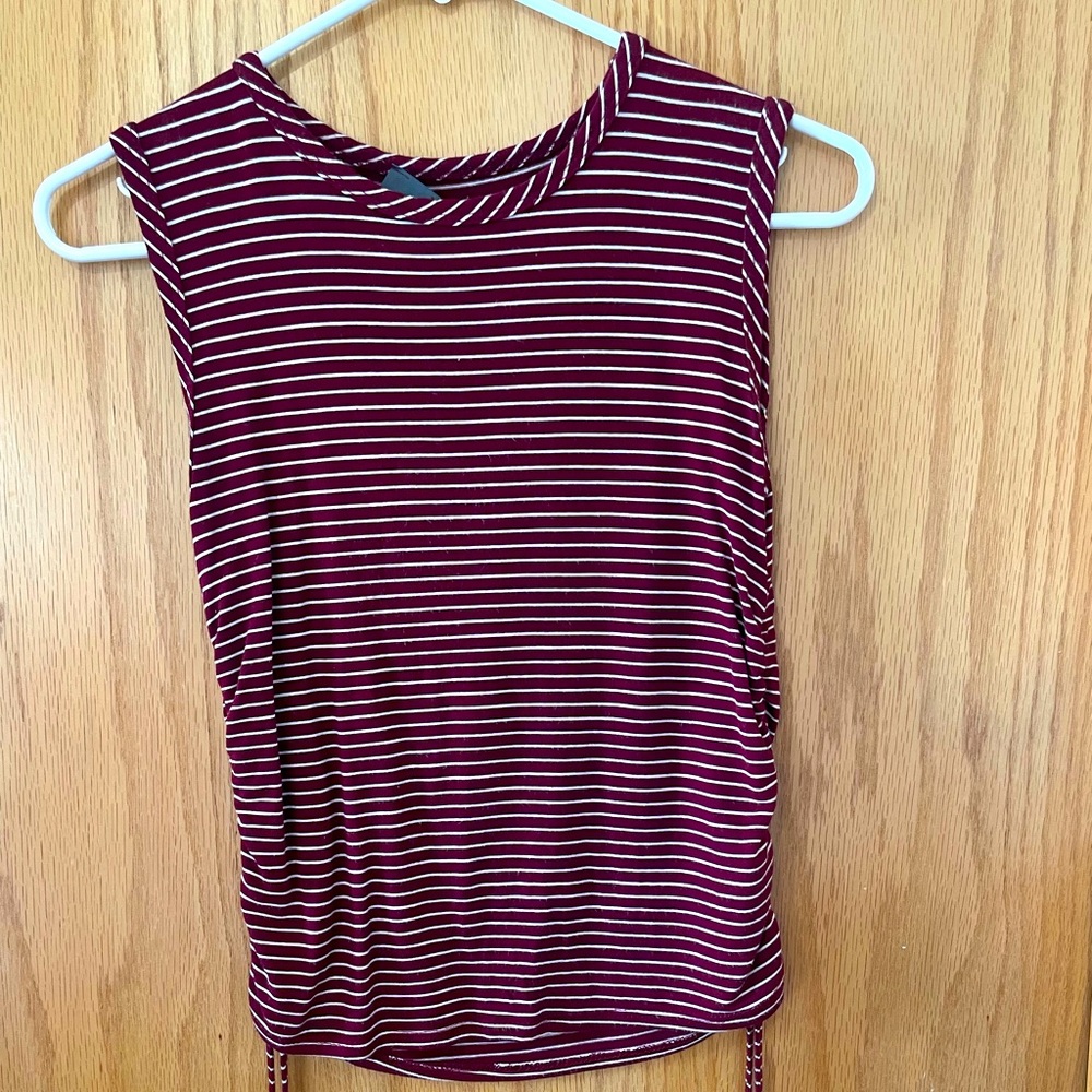 Striped Sleeveless Top - Burgundy and White